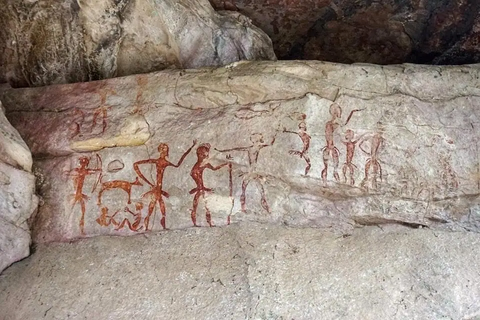Prehistoric paintings on the sandstone cliff of Khao Chan Ngam